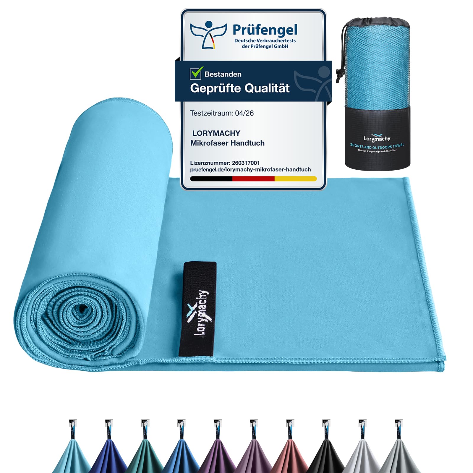 Lorymachy Mikrofaser Handtuch – Fitness Handtuch mit Silberionen-Behandlung, Ultraleicht & Saugstark, Schnelltrocknend – Ideal für Fitness, Yoga, Reisen, Camping, Wandern & Strand