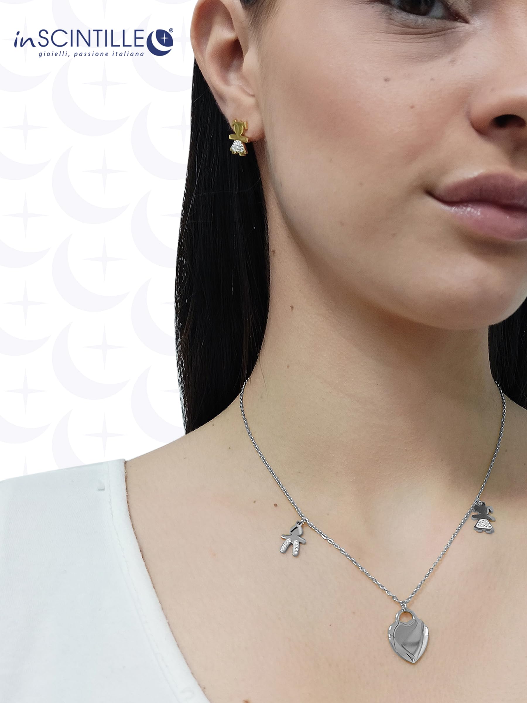 inSCINTILLE Collar Mujer en Acero Inoxidable con Colgante de Bebé y Cristales
