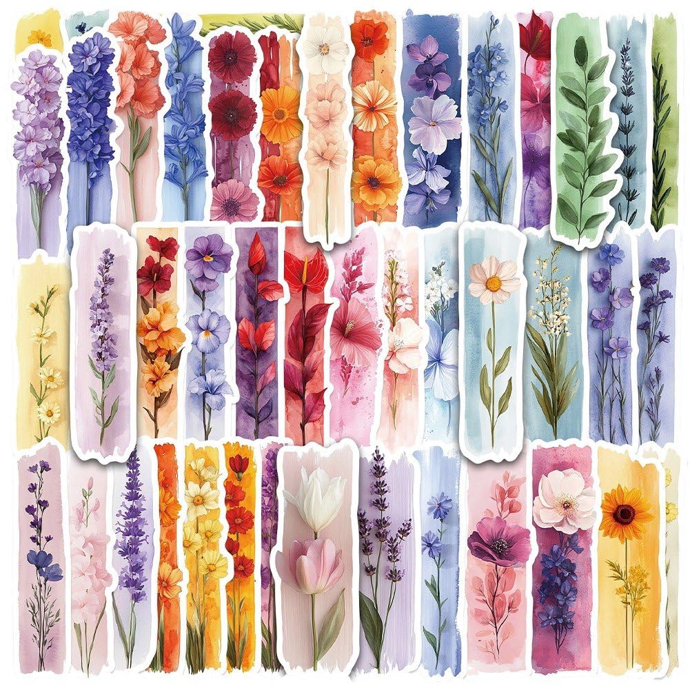 Fituenly 50pcs Cartoon Watercolor Plant Graffiti Stickers Decals for Water Bottles, Laptops, Suitcases, Scrapbook Decoration
