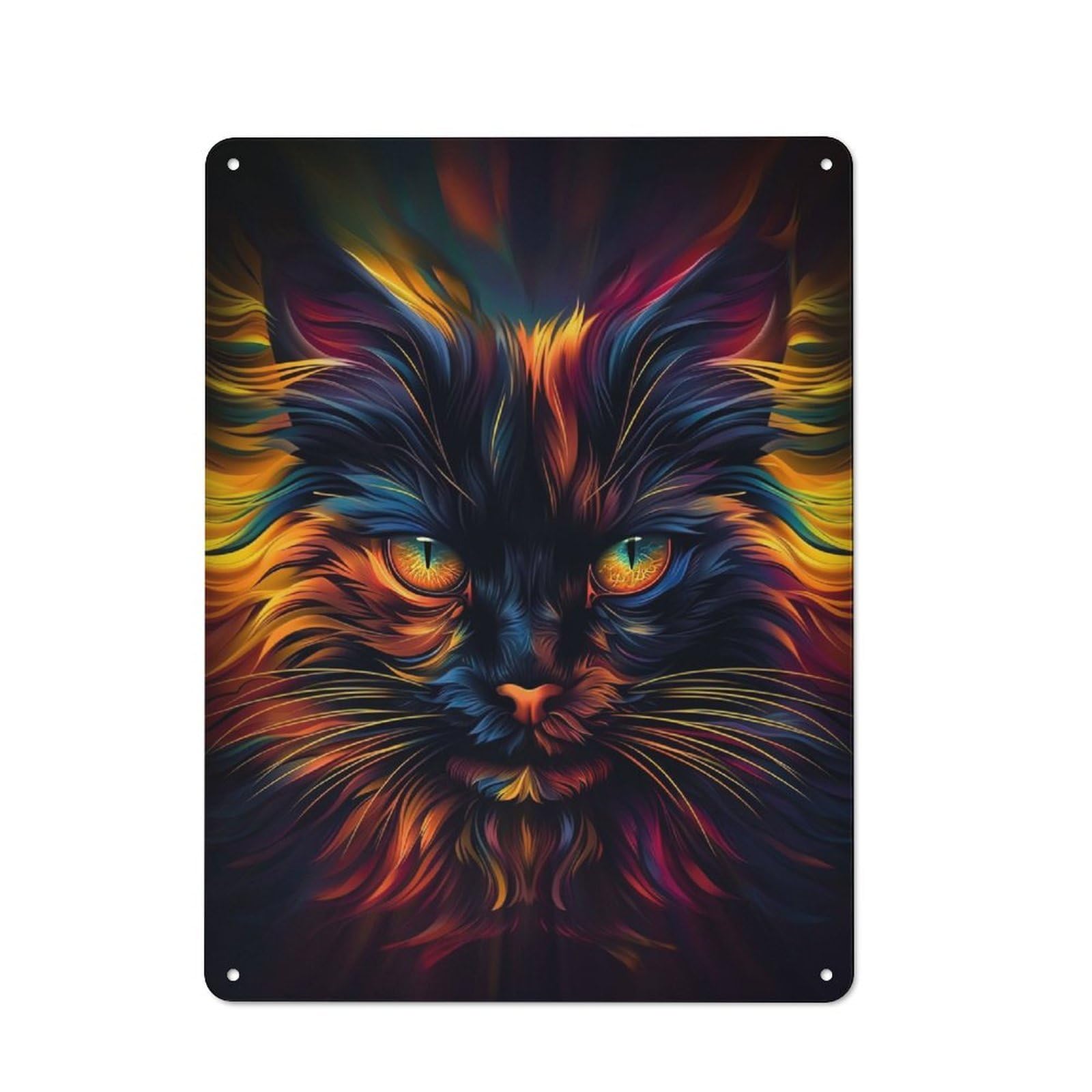 Junmoney Fractal Cat Retro-Style Metal Plaque 40X30cm For Garage Or Workshop, For Garage, Workshop And Man Cave Decoration