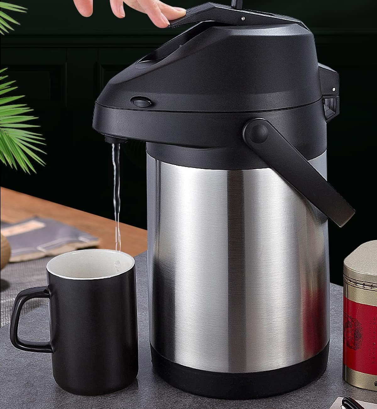 Cafetière isotherme à pompe 4L Bouteille Isotherme en Acier Inoxydable, Bouilloires isolées sous vide,Isolation thermique 24 heures,pour bouilloires, théières et cafetières pour garder chaudes