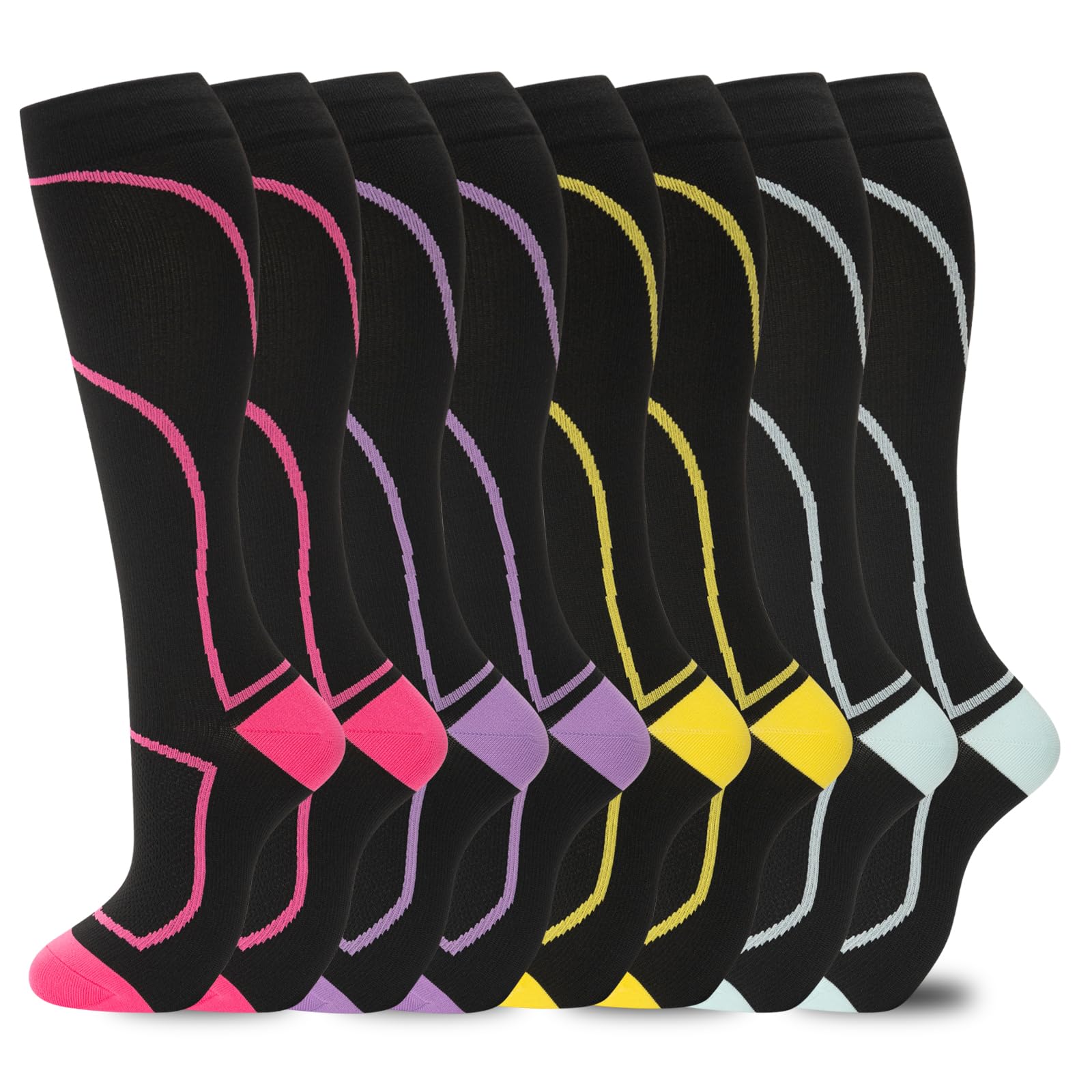 hello momya - 8 pares de calcetines de compresión para mujeres y hombres, calcetines hasta la rodilla para correr, 20-30 mmHg, enfermeras, médicos y viajes atléticos, 41-8 pares: