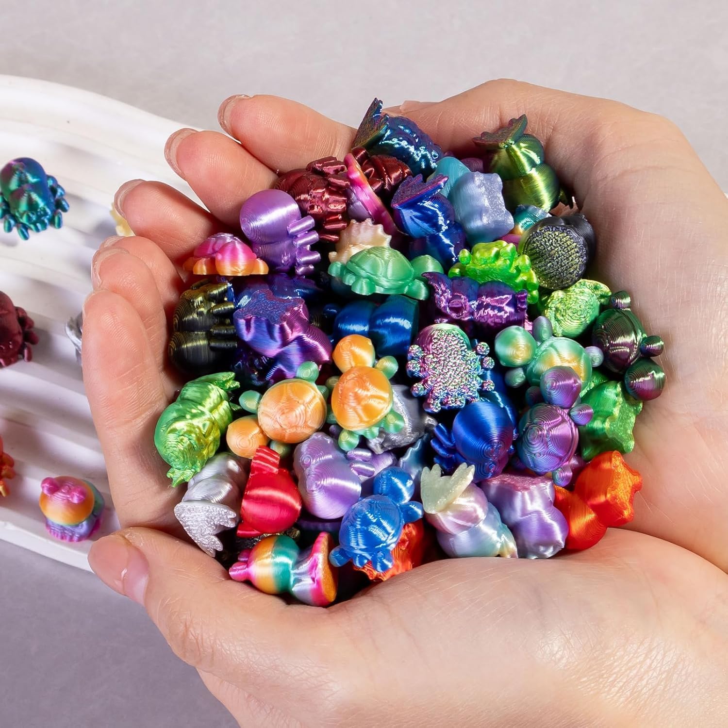 Zestaw figurek zwierząt z nadrukiem 3D, 2 cm, gradientowy kolor, mini nadruk 3D, zwierzęta, luzem (sowa, żaba, nosorożec, pająk i żółw), przyjazne dla środowiska małe zwierzęta do nagród klasowych i