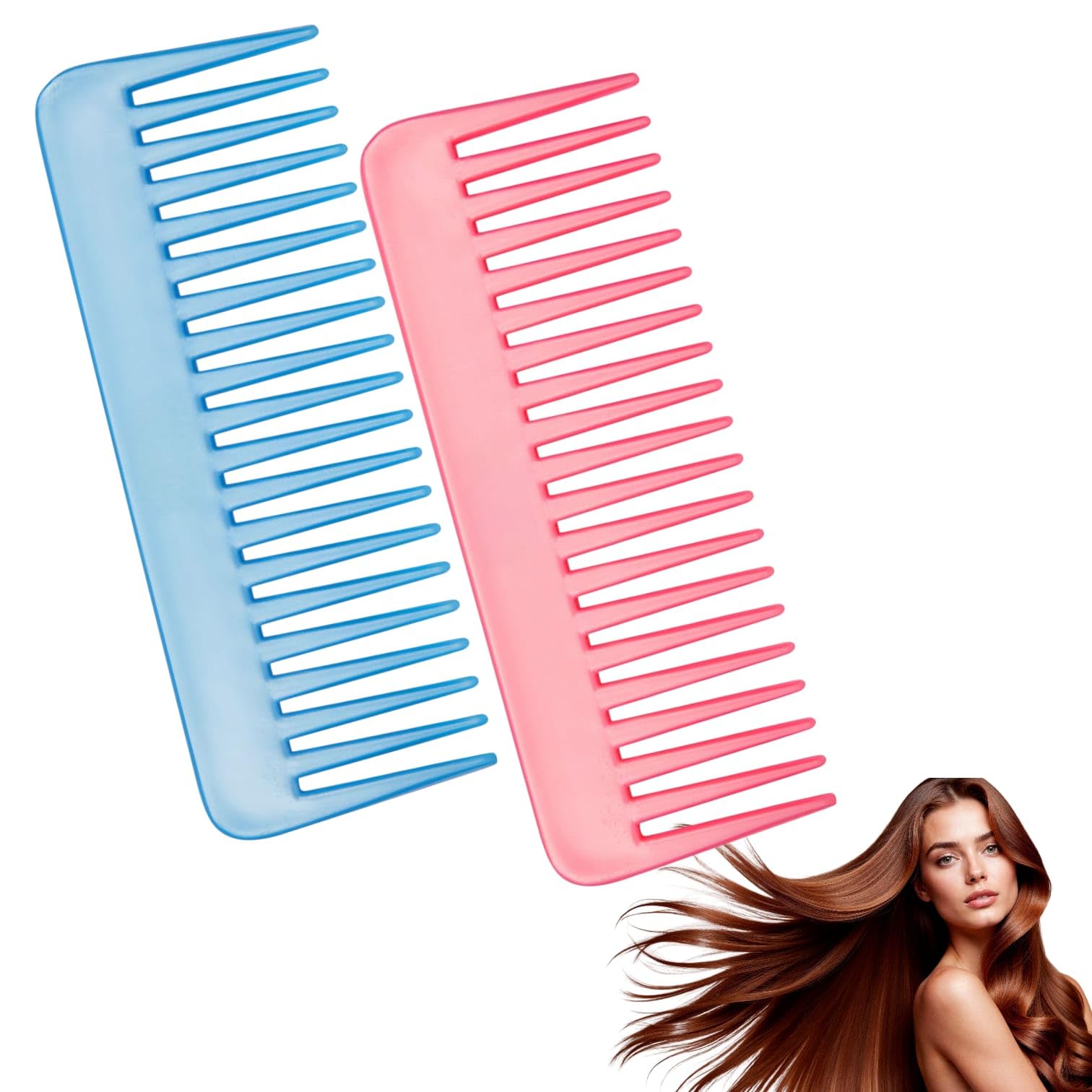 rianz® large hair detangling wide tooth shampoo comb for wet & dry hairs, long & curly hair, no handle detangling combs for lady women girls, plastic comb (multi color - pack of 2)