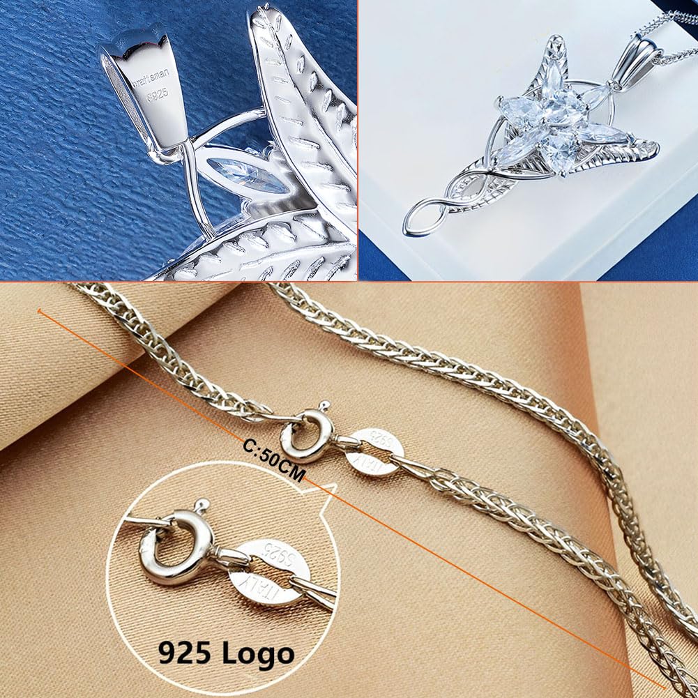 Collar con colgante Arwen Evenstar con caja de princesa, plata de ley 925, collar Hobbit Aragorn, joyería élfica para regalar a tus mujeres queridas