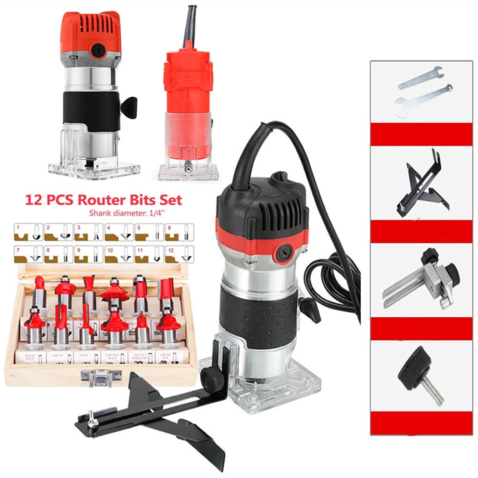przecinak do drewna 800W Drewno Drewniane Zestaw Combo Maszyny do drewna Maszyny do drewna Frezowanie Grawerowanie Slotting Ciernik elektryczny Narzędzia z frezu frezowego (Color : US 450W)