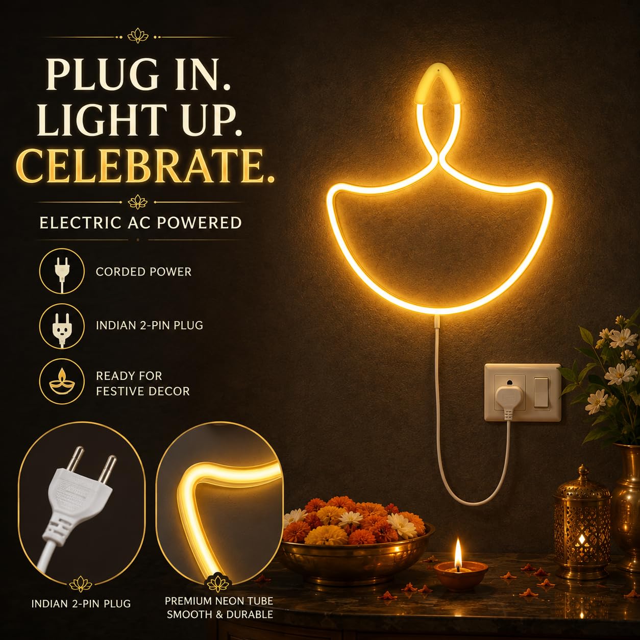 Diwali Neon Sign - Warm White LED Light -5 Diwali Neon Sign - Warm White LED Light -5