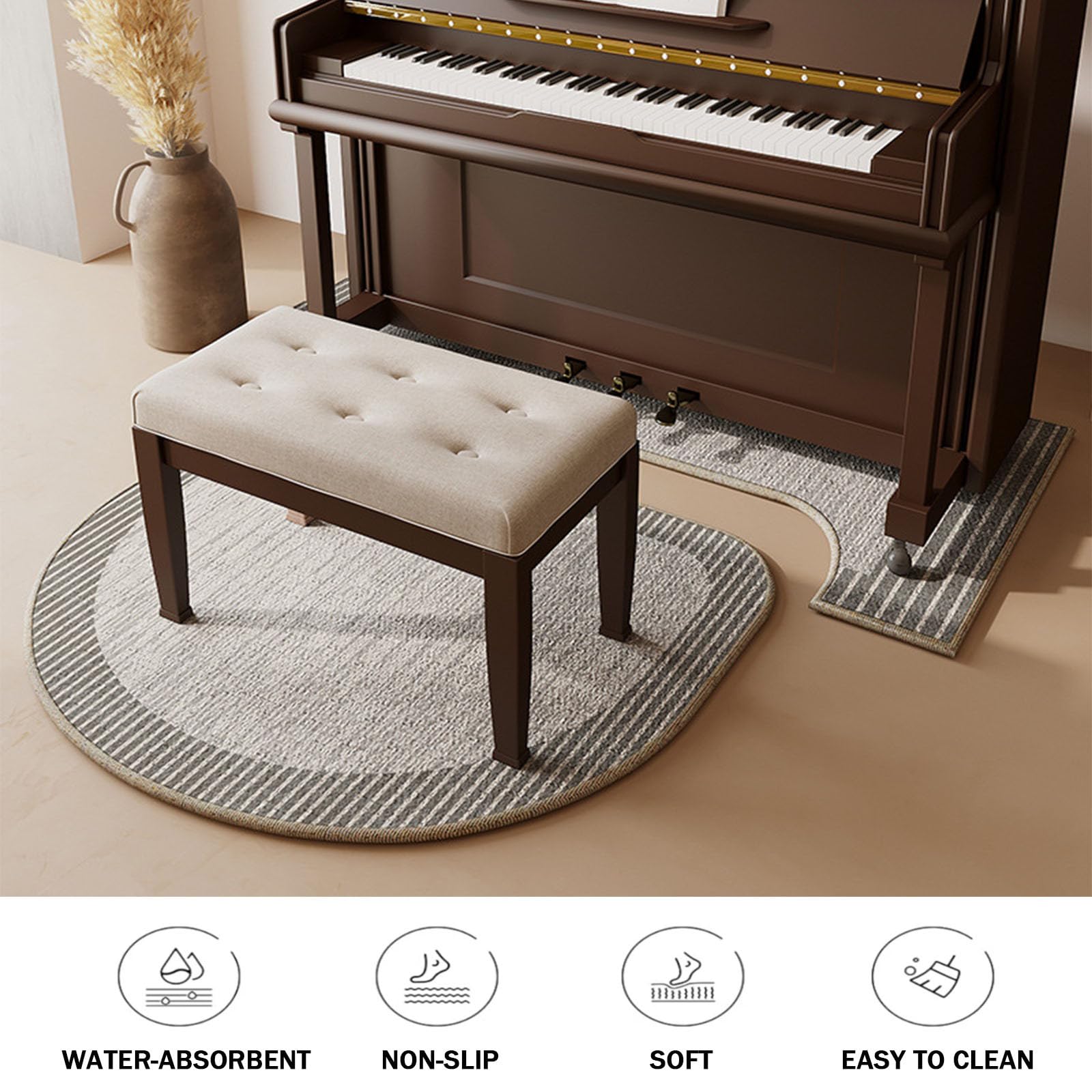Chickwin Tapis Piano Droit Antidérapant Tapis Insonorisé pour Piano Droit Coussinets Acoustiques de Protection Moquette Acoustique Décoration pour Salon, Étude, Impression Simple (Art,70x160cm)