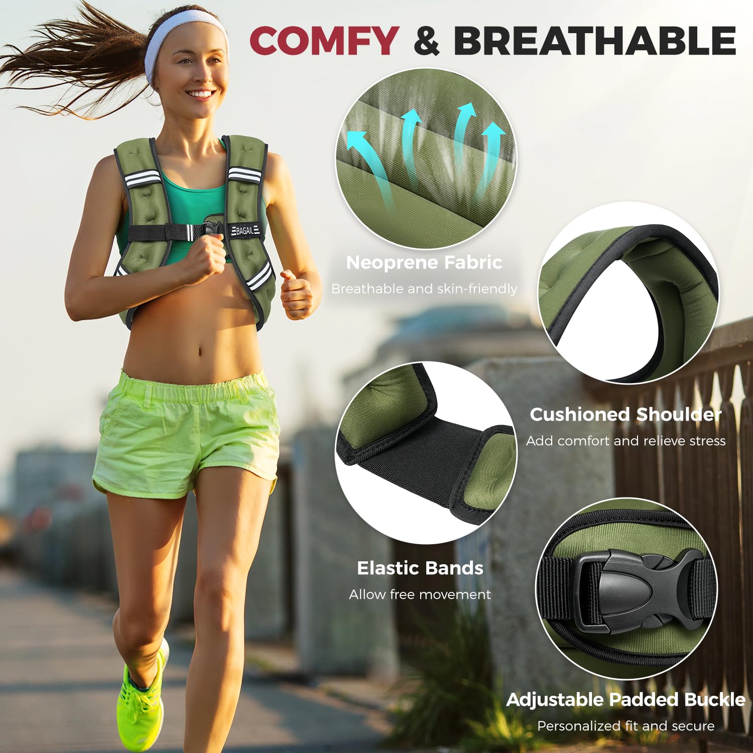 Bagail Gilet Appesantito Per l'Allenamento Della Forza, Misura Del Busto Regolabile, Comoda Tasca, Gilet Appesantito Con Sabbia di Ferro, Ideale per la palestra, lo yoga e l'aerobica