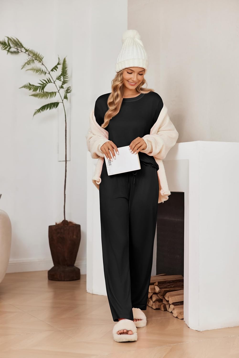 Ekouaer 2 Pack Women Pajama Long Sleeve Sleepwear Soft Loungewear Pjs Sets with Pockets S-XXL - Image 5