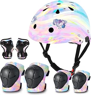 Kids Bike Helmet and Pad Set for Girls Boys Ages 2-3-5-8-14, Adjustable Toddler Youth Helmet with Knee & Elbow Pads for Bicycle, Skating, Scooter - Multiple Bright Color Options
