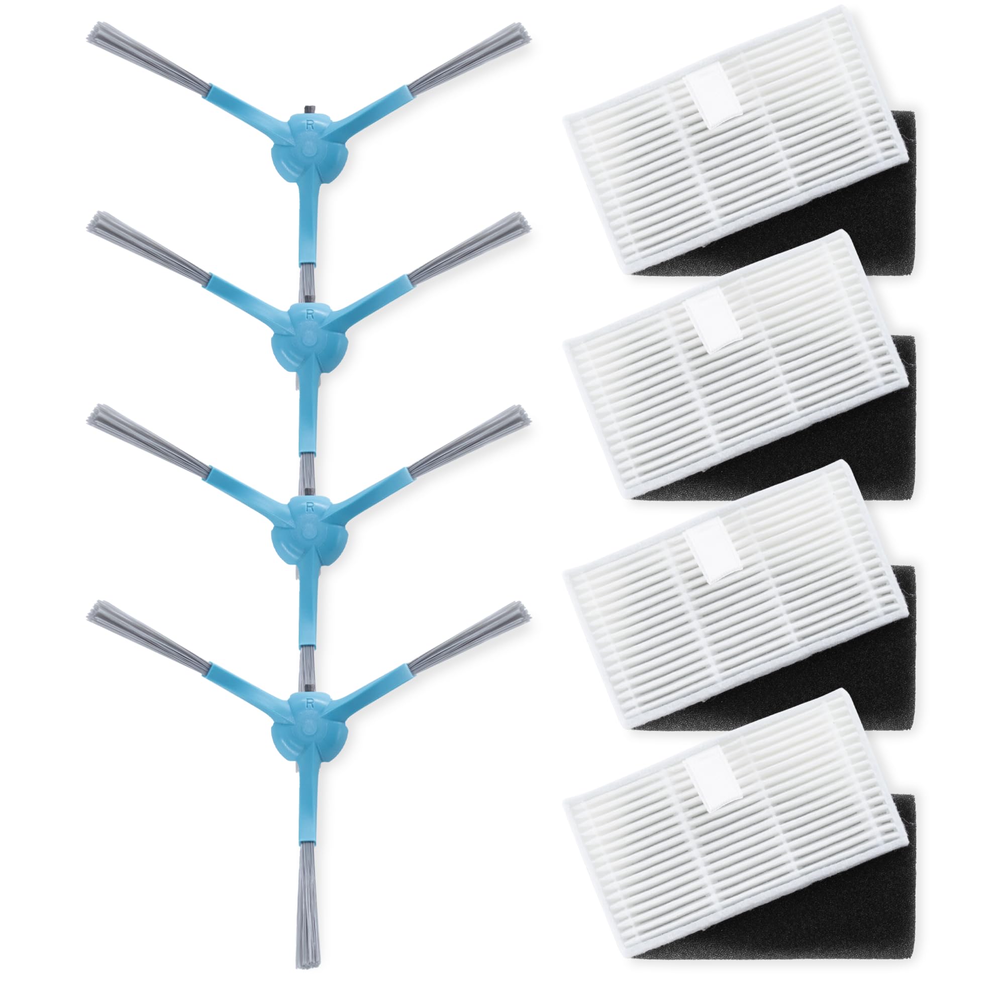 Bakuum White And Blue Maintenance Set For Conga 9590 Spin Revolution Home | 9990 Spin Revolution Ultra Power Home | 10090 Ai Spin Revolution Ultra Power Home Lifestyle.(4 Filters+4 Side Brushes)