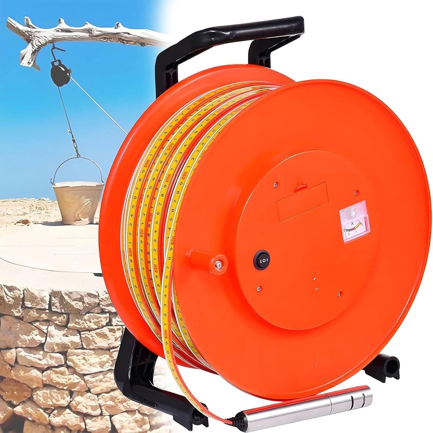 POIMHEW Depth Measuring Tool,Water Level Gauge with 0.99 Inch Stainless Steel Probe and Steel Tape with Audible Signal and Voltmeter for Borehole, Well, Pipe Use 65.6ft/20m