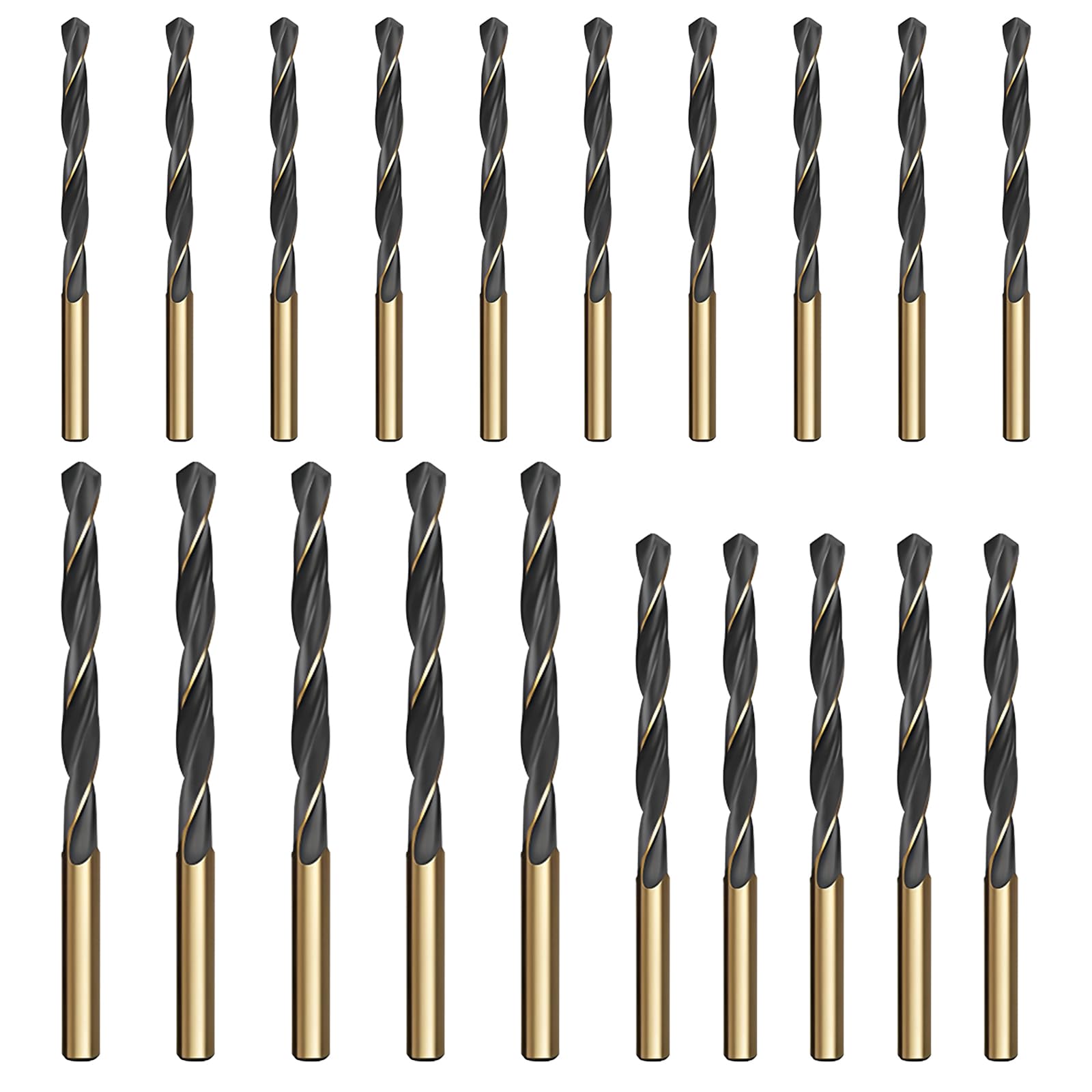 COZERI 20PCS Metal Cobalt Drill Bit Set - 3mm, 4mm, 5mm Gold Twist Drill Bits for Stainless Steel, Hard Metal, Cast Iron, Copper, Aluminum, Wood HSS Twist Cobalt Drill Bits Set Bosch-Compatible