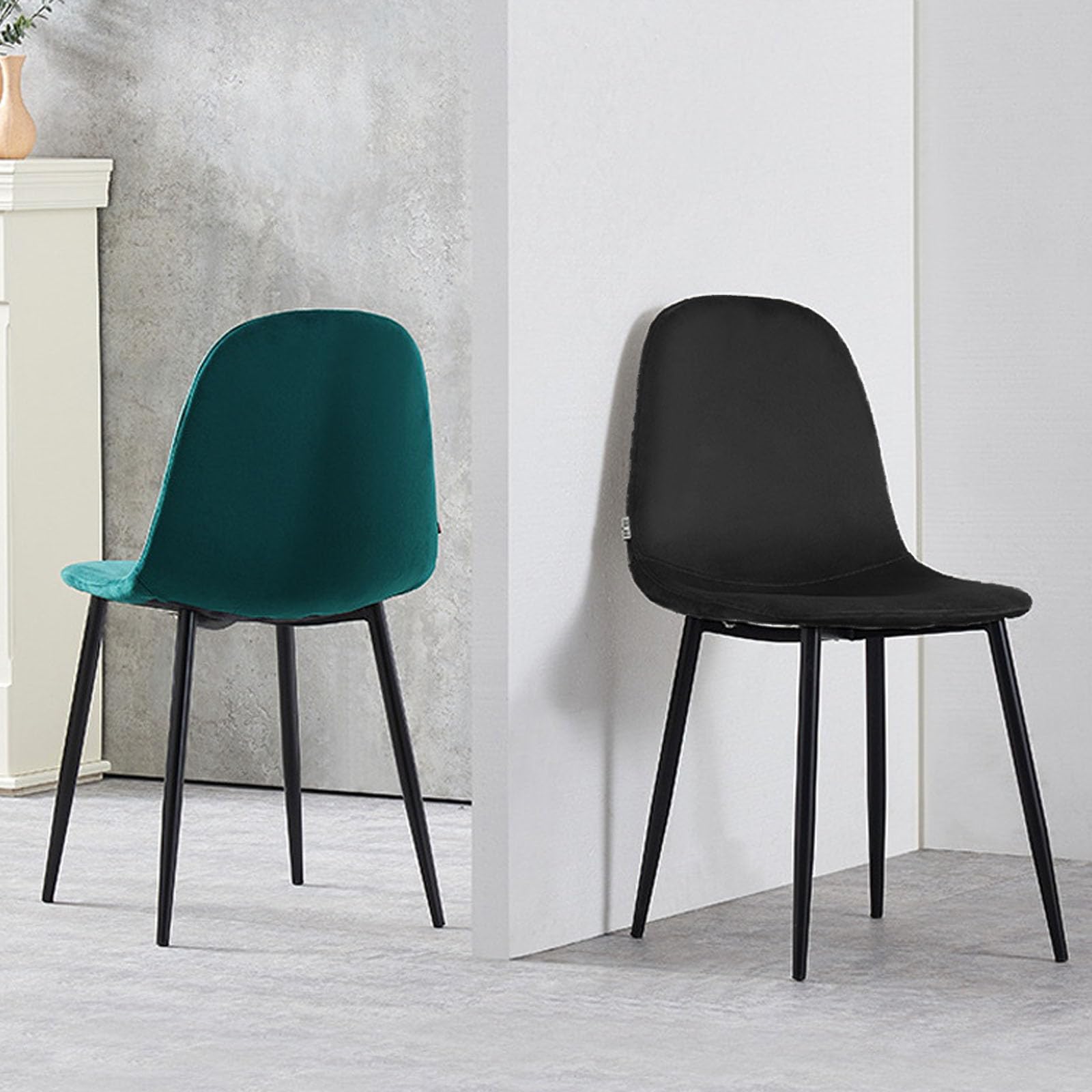 N/A - Set di 2 sedie da pranzo in velluto verde moderne con gambe in metallo, ergonomiche con schienale alto, design senza braccioli, ideali per soggiorno, camera da letto, ristorante, eleganti sedie