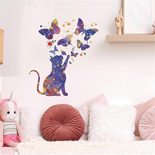 SACINORA Cartoon Fantasy Starry Sky Cat Butterfly Wall Stickers DIY Wall Decals Removable Self-Adhesive Vinyl Wall Mural for Living Room Bedroom SACINORA Cartoon Fantasy Starry Sky Cat Butterfly Wall Stickers DIY Wall Decals Removable Self-Adhesive Vinyl Wall Mural for Living Room Bedroom