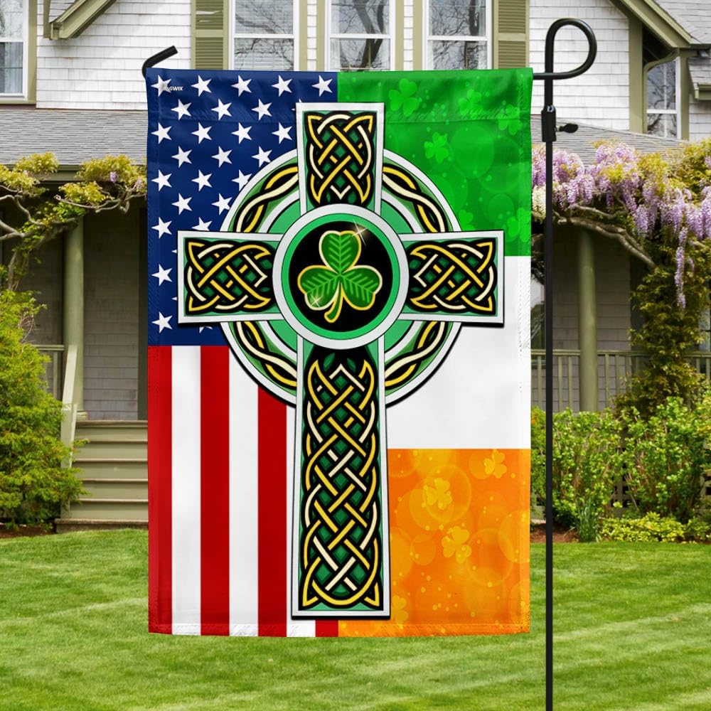 American Flag-St. Patrick's Day American Irish Celtic Cross Flag TPT1533F, Garden Flag (11.5" x 17.5")-USA Flags Premium Polyester-Decorative Indoor Outdoor Flag