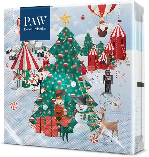 PAW - Servilletas de Papel 3 Capas (33 x 33 cm) | 20 Unidades | Servilletas de Navidad con motivos invernales y navideños | Ideales para la mesa festiva | Color: Christmas Atmosphere - 1