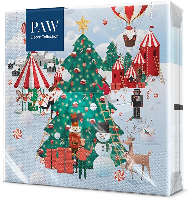 PAW - Servilletas de Papel 3 Capas (33 x 33 cm) | 20 Unidades | Servilletas de Navidad con motivos invernales y navideños | Ideales para la mesa festiva | Color: Christmas Atmosphere