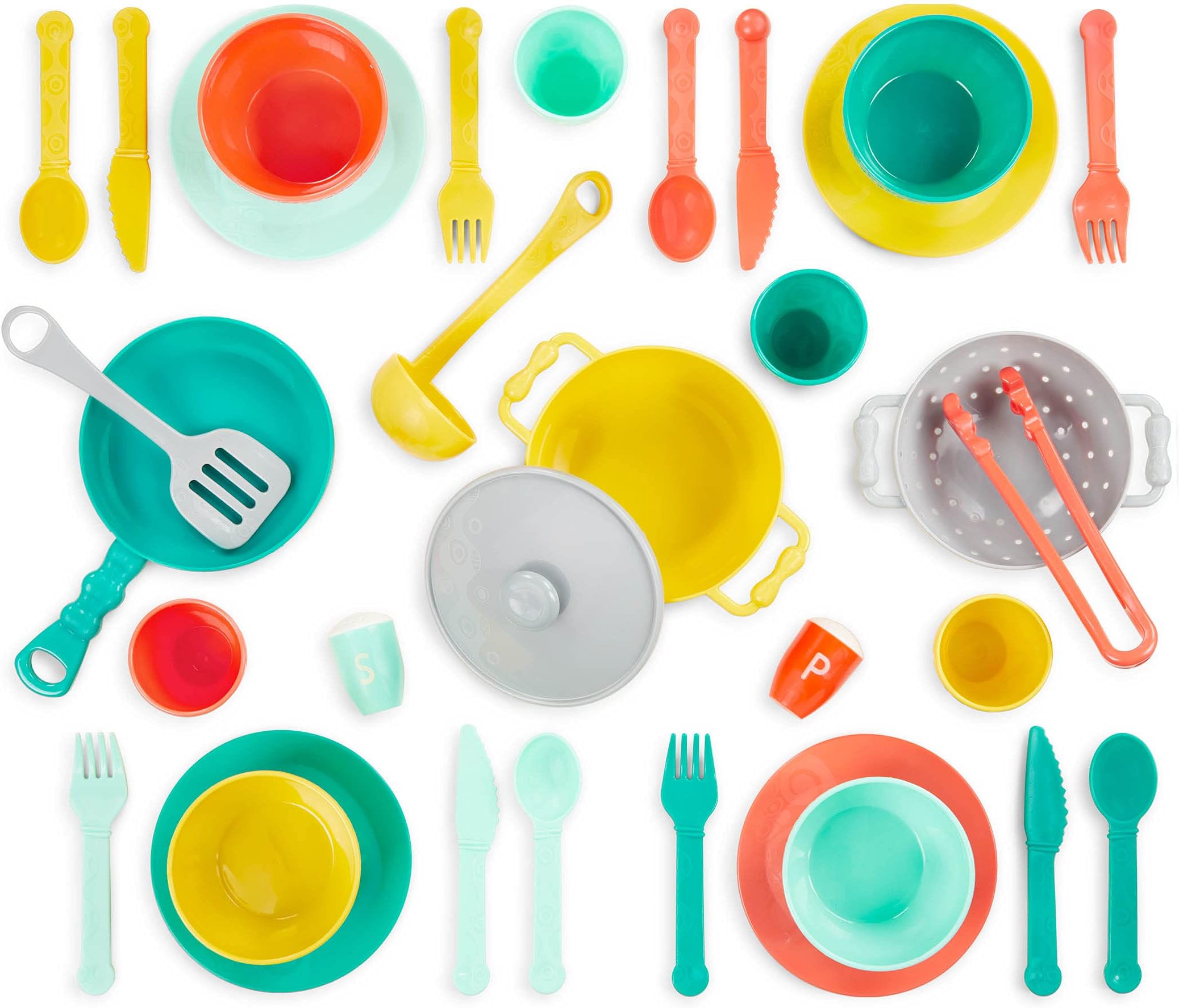 B. toys – Play Kitchen Accessories – Cookware, Dishes, Utensils – 33 Pieces Play Set for Kids – Pretend Play Toys – 3+ Years– Mini Chef Kitchen Set