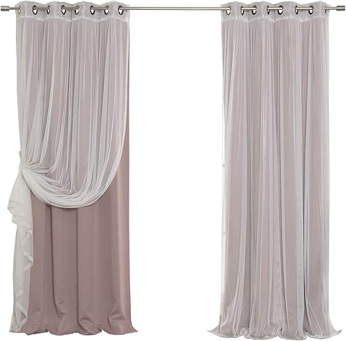 Best Home Fashion - Juego de 4 cortinas para combinar, de encaje y opacas, con ojales de bronce envejecido, 1.32 m de ancho x 2.13 m de largo, juego