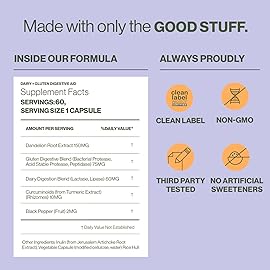 Hilma Digestive Enzymes for Women, Bloating Relief with Turmeric, Dandelion Root and Gluten Digestive Enzymes, Natural Gluten and Dairy Relief Pills, 60 Vegan Capsules