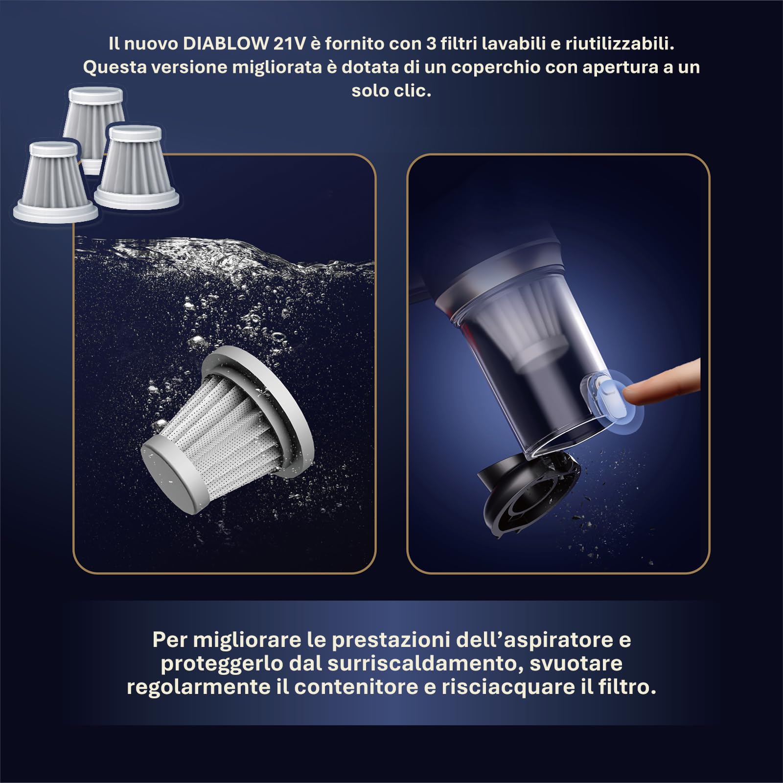 DIABLOW 21V Aspirapolvere Auto Potente, per Tavolo Casa Ufficio e Ristorante Pulizia Interni Auto Caricatore da Rete e Accendisigari Aspiratore Soffiatore Portatile 2 Velocità 2 Batterie Rimovibili