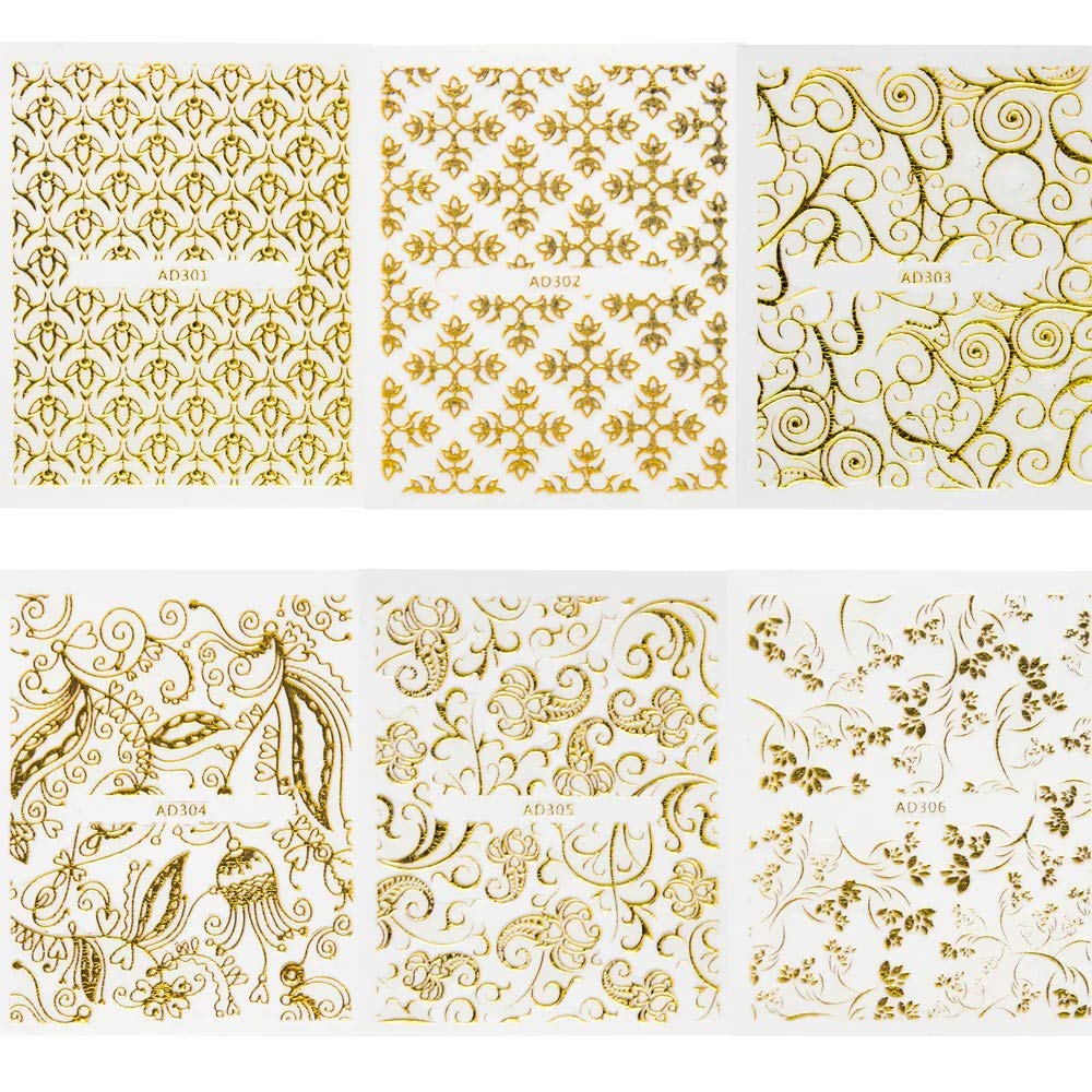 20 Hojas de Pegatinas 3D Doradas para decoración de uñas, calcomanías Huecas, diseños Mixtos, Adhesivos, Puntas de Flores para uñas, Decoraciones, Accesorio de salón, LAAD301-326