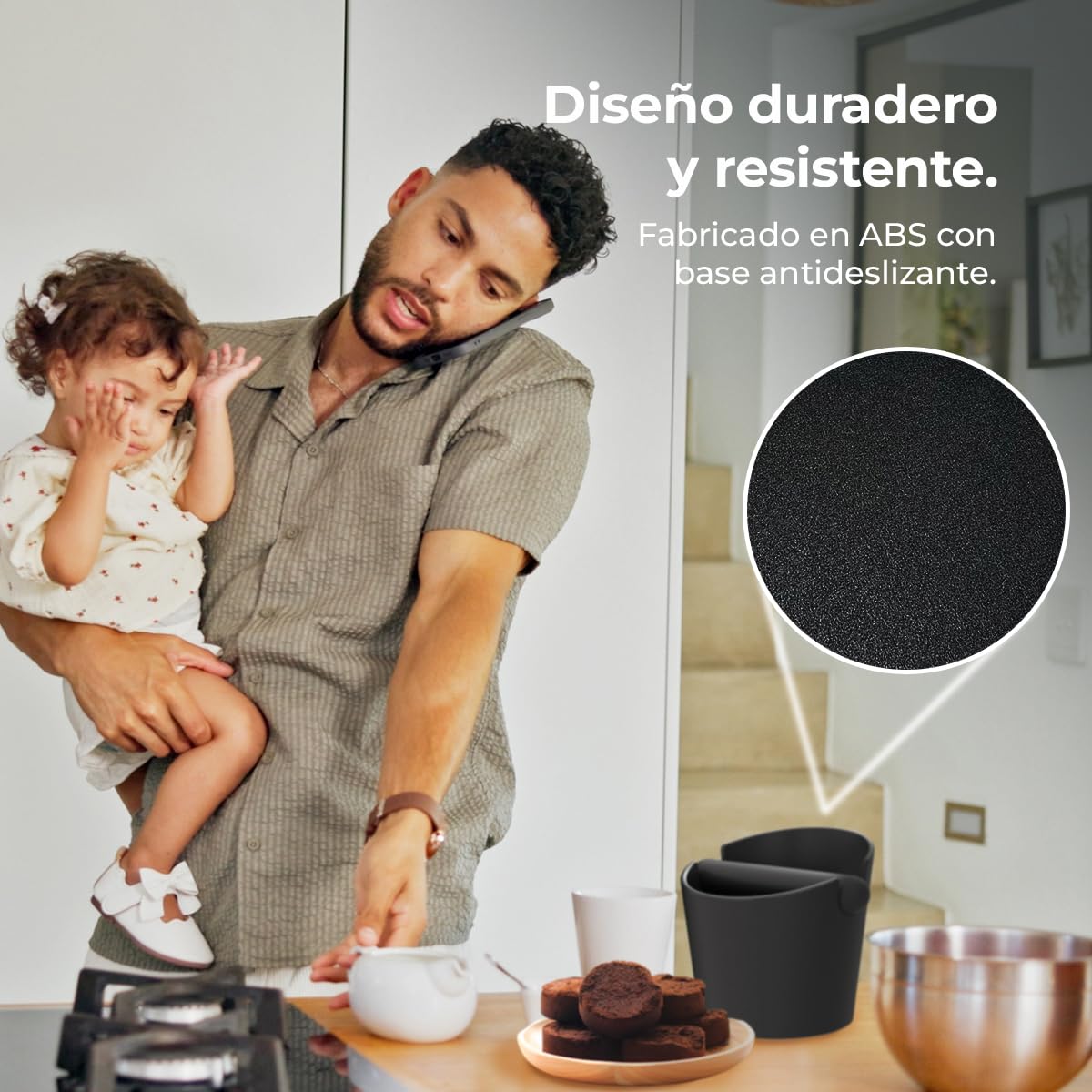 Cecotec Contenitore per fondi di caffè da 1,2 l Baristeo Throw&Away Large. Compatto, dimensioni: 15 x 13 x 15 cm, design ergonomico, materiale ABS, barra di battuta metallica con gomma, base