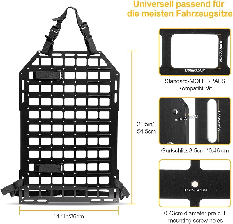 OEMASSIVE Taktikai Molle Autó Ülésvédő Szervezőrendszer 54,5x36cm Moduláris Tárolóval