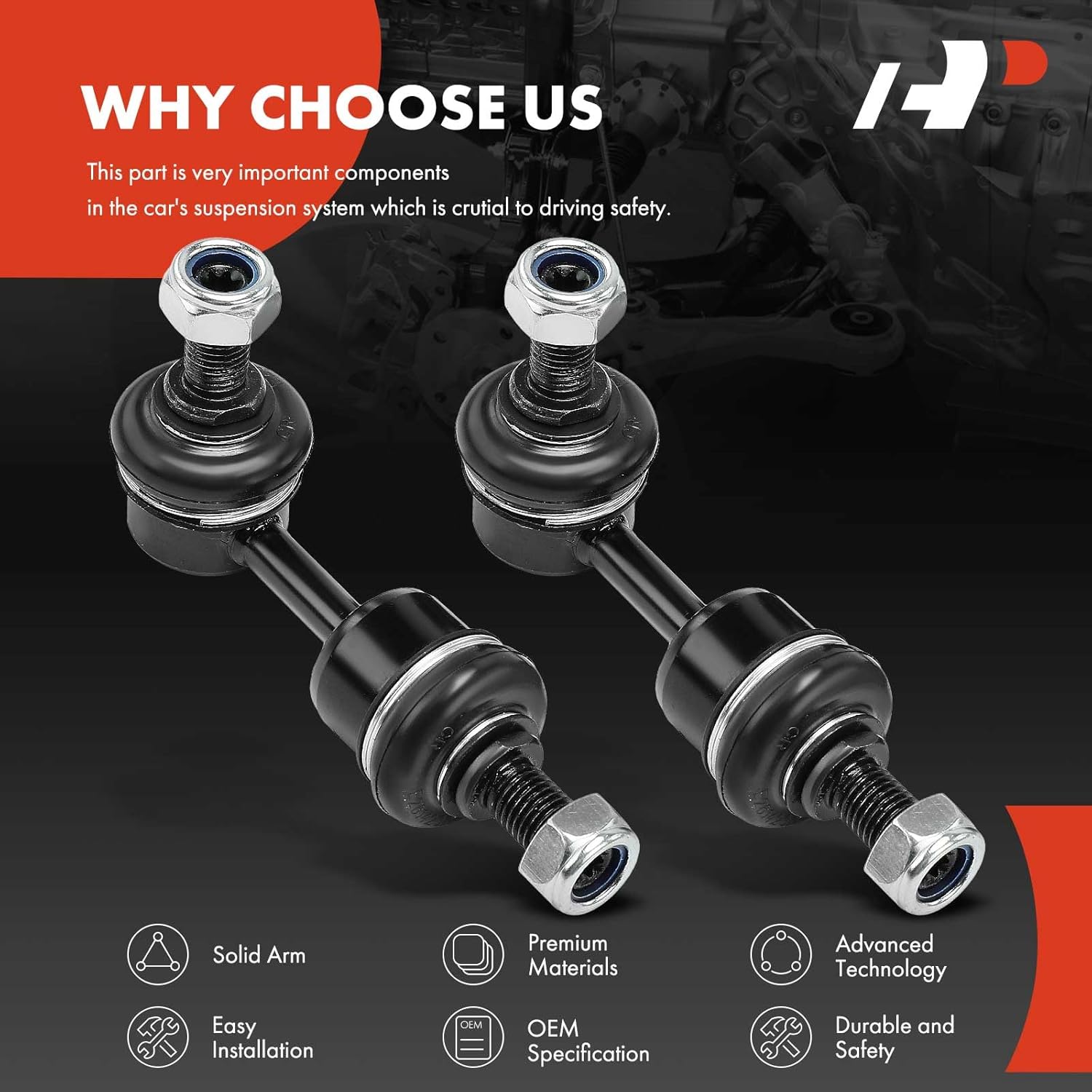 A-Premium 2 x Rear Sway Bar Links Stabilizer Bar Links, Compatible with Hyundai Sonata 2011-2015, Santa Fe, Tucson, Azera, Santa Fe Sport, Santa Fe XL & Kia Optima, Sorento, Sportage, Cadenza