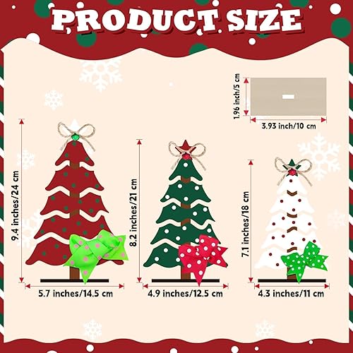Miniatura 4 de 3 piezas de árboles de Navidad de madera, decoración de mesa, árboles de Navidad rústicos, letreros de madera, centros de mesa de bandeja escalonada