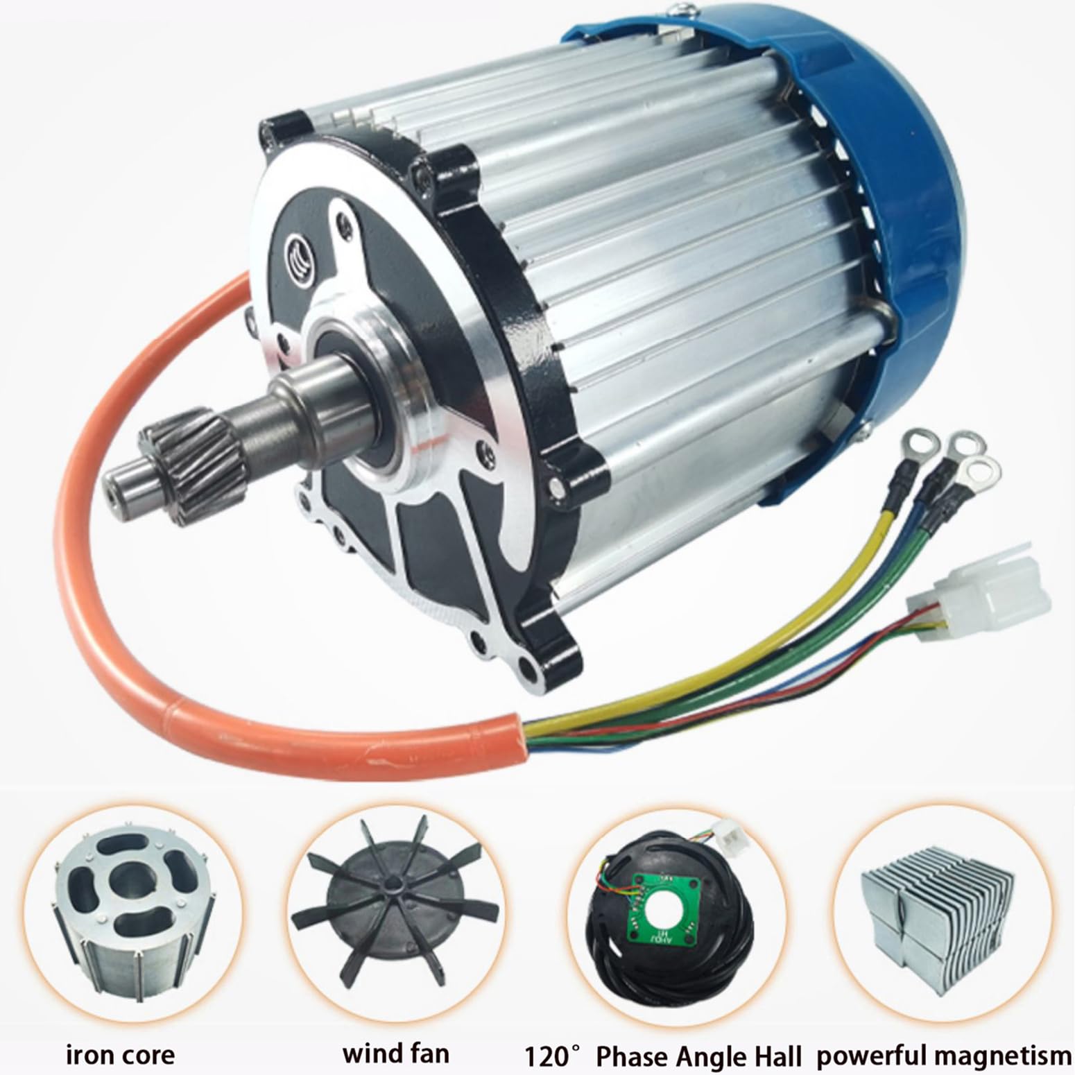500W-1800W Motore Differenziale Brushless per Triciclo Elettrico 48V/60V/72V Motore Senza Spazzole CC, Motore A 5 Fori E 16 Denti per Tricicli Elettrici, Golf Cart E Go-Kart