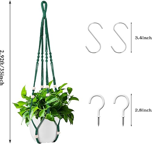 Vista 30 de Augshy 2 ganchos colgantes para plantas, para decoración de interiores y exteriores, macramé con 4 ganchos (35 pulgadas)