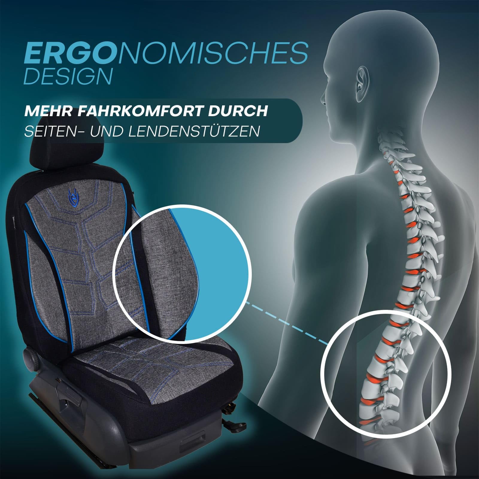Fundas de asiento aptas para BMW 3 | Color: negro y azul | Modelo: Prime MT | Fundas de asiento | Fundas de asiento | MT3