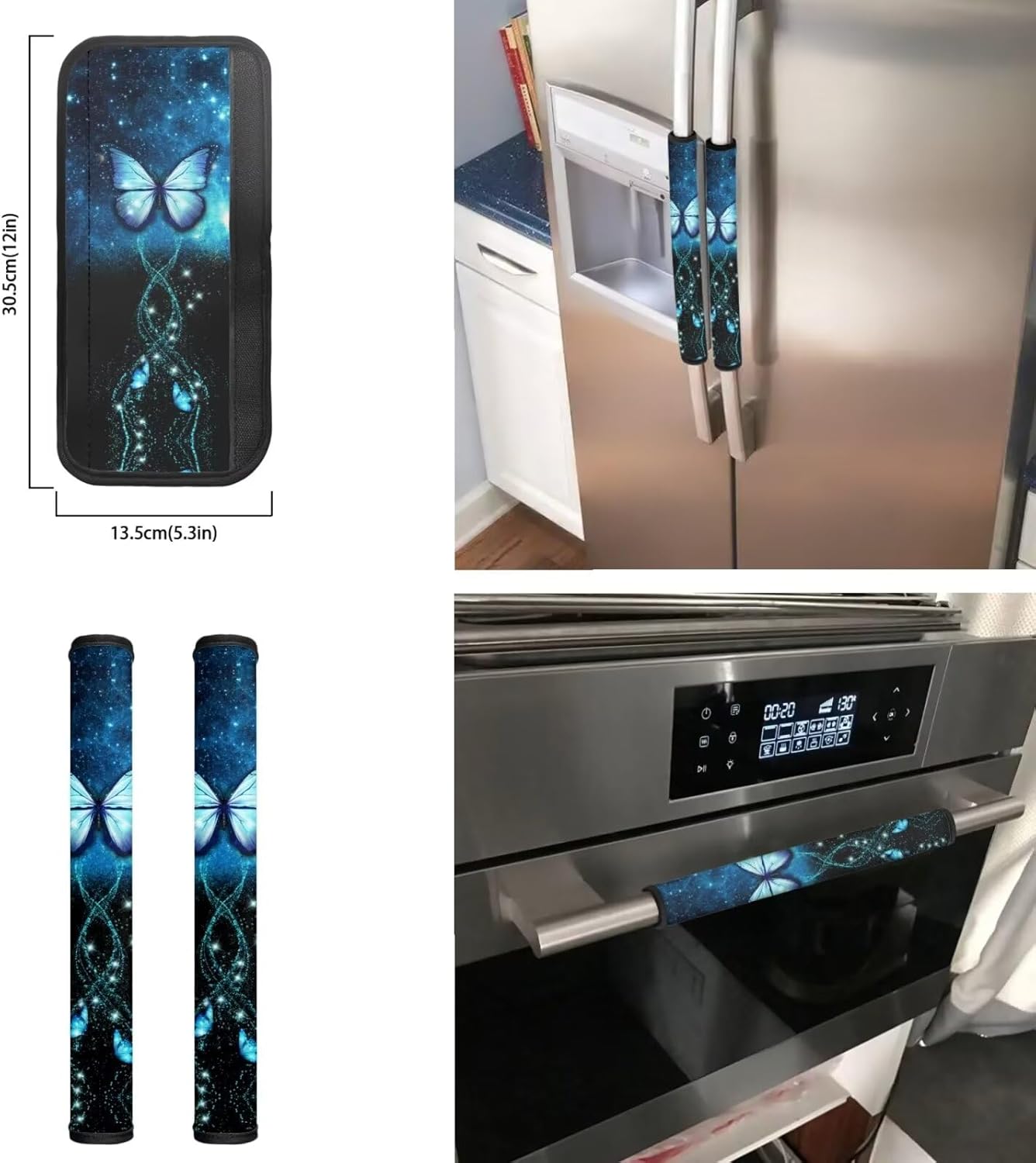 Blue Butterfly Refrigerator Handle Covers Set of 6 Protective Fridge Door Handle Cover Washable Kitchen Appliance Decor Handles Protector Gloves for Fridge Microwave Stove Oven Dishwasher
