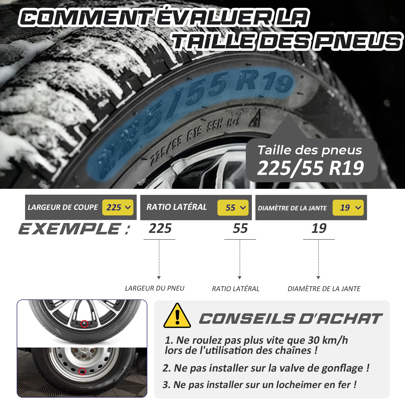 8 Pièces Chaines Neige Voiture Universel, Chaînes Voiture Anti-Dérapant, Chaînes De Neige Type pour voiture, SUV, camions - Pour 195 205 215 225 235 245 50/55/60/65 R15 R16 R17 R18