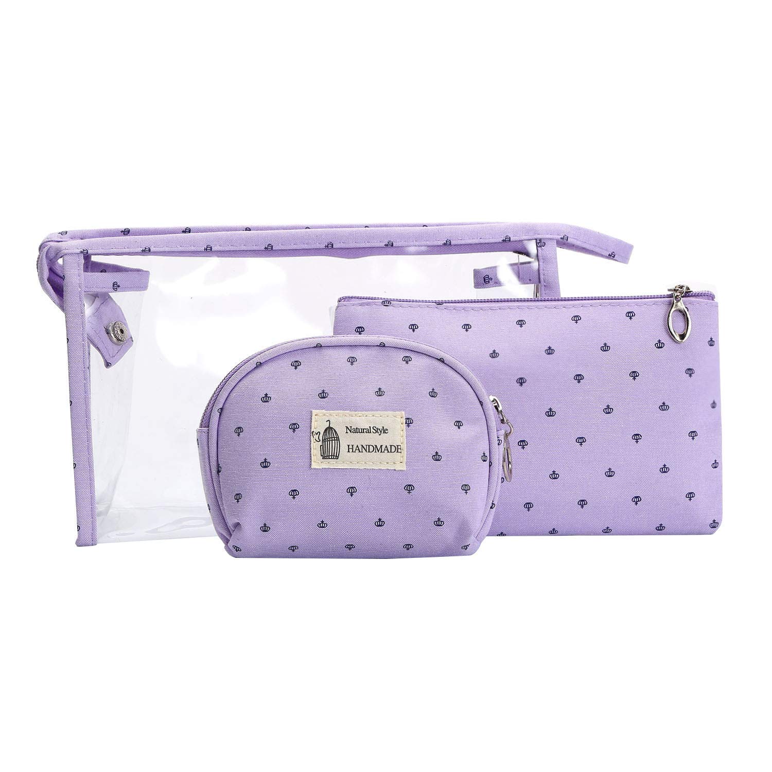 Awestuffs Portable Cosmetic Bags Set of 3 Different Sizes Makeup and Toiletry Pouch Purse Bag for Travel or Daily Use (Set of 3) (Purple)-picture-54