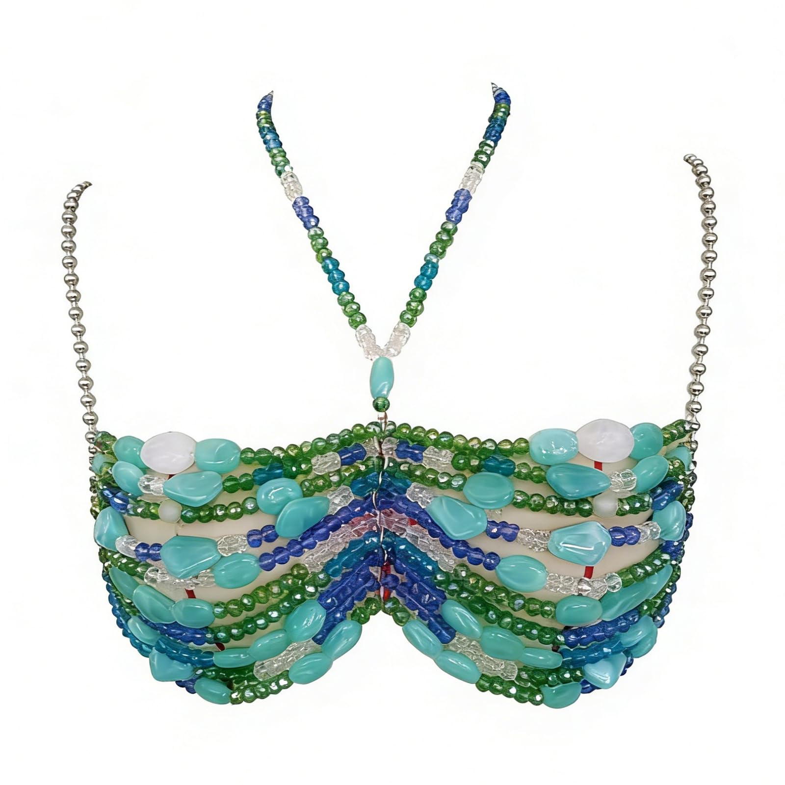 Joyería corporal de moda azul y verde para salidas nocturnas, vacaciones, cadena de pecho de moda