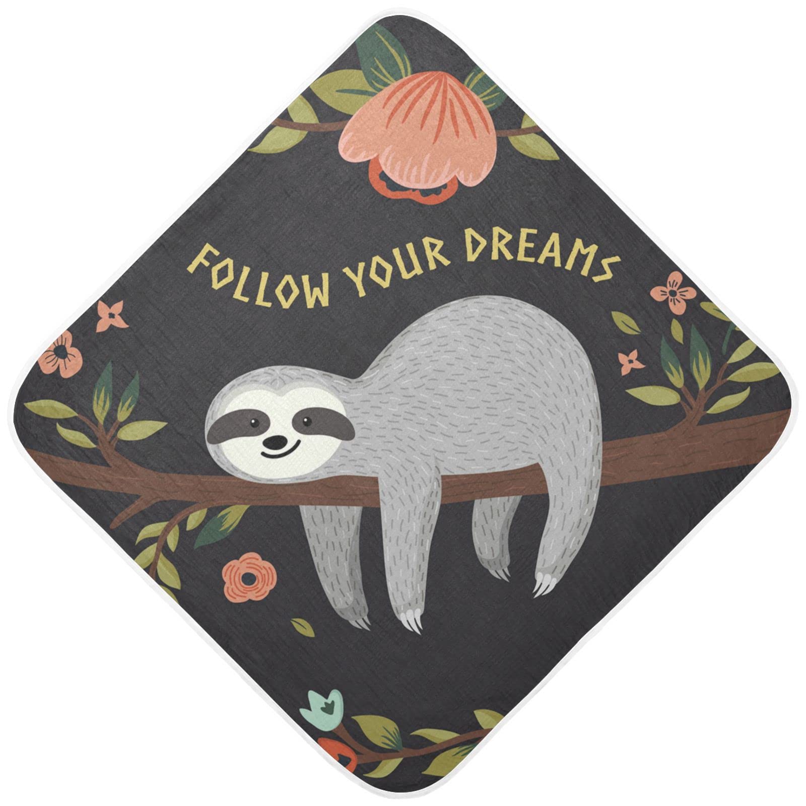 Ceiurey Sloth Baby Boys Girls Bath Towel Follow Your Dreams Hooded Towels Newborn Toddlers Organic Cotton Washcloths Shower Beach Towel 30 x 30 Inch