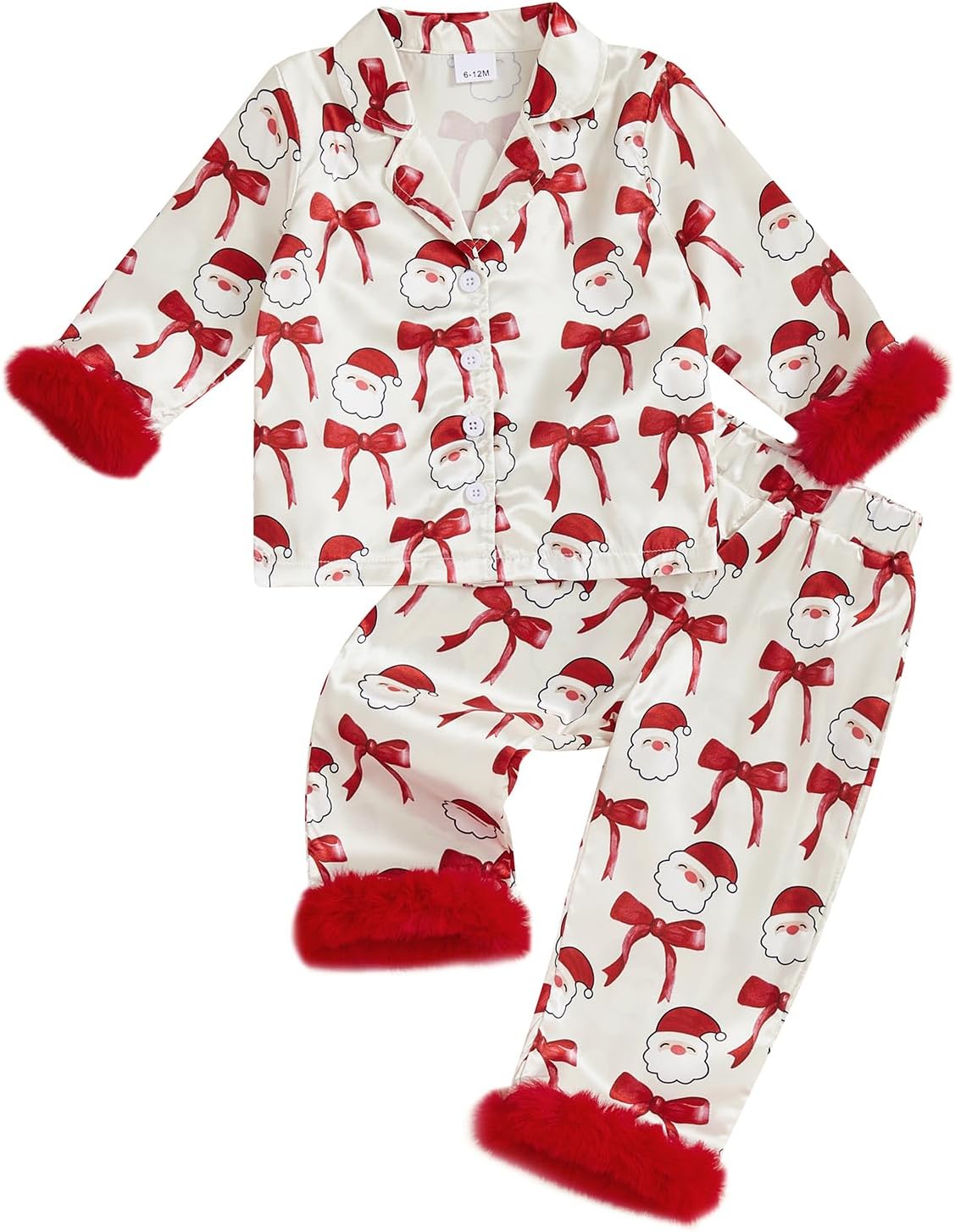 Baby Boy Girl Christmas Silk Pajamas Set Button Down Deer Santa Long Sleeve Shirts Tops and Pants Satin Pj Sets