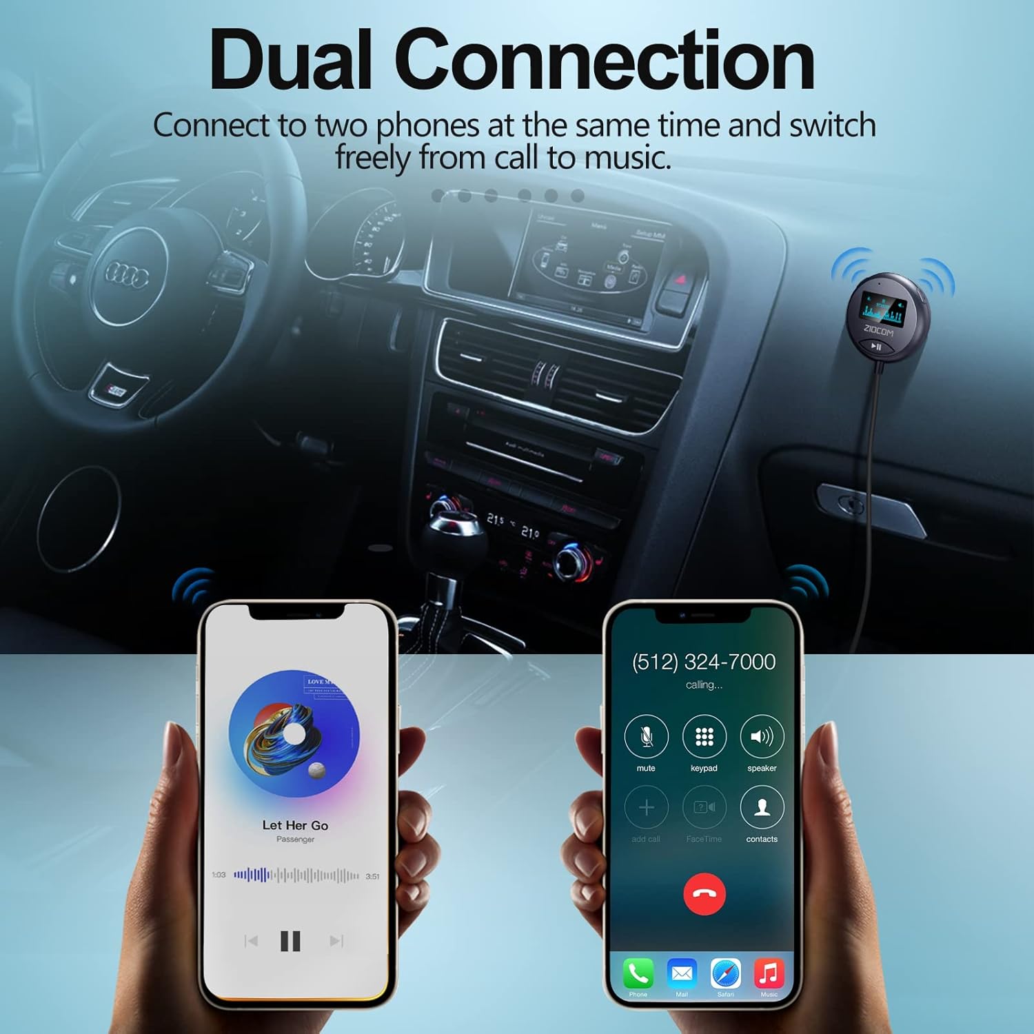 ZIOCOM Bluetooth Car Kit, Bluetooth Aux Adapter, Handsfree Call with Ground Loop Noise Isolator : Electronics