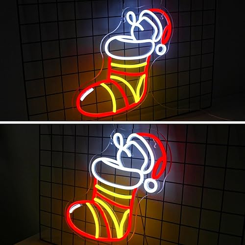 Miniatura 4 de Letrero LED de neón de calcetines de Navidad, letreros de neón de Navidad para decoración de pared, letrero de luz de neón de Navidad con USB