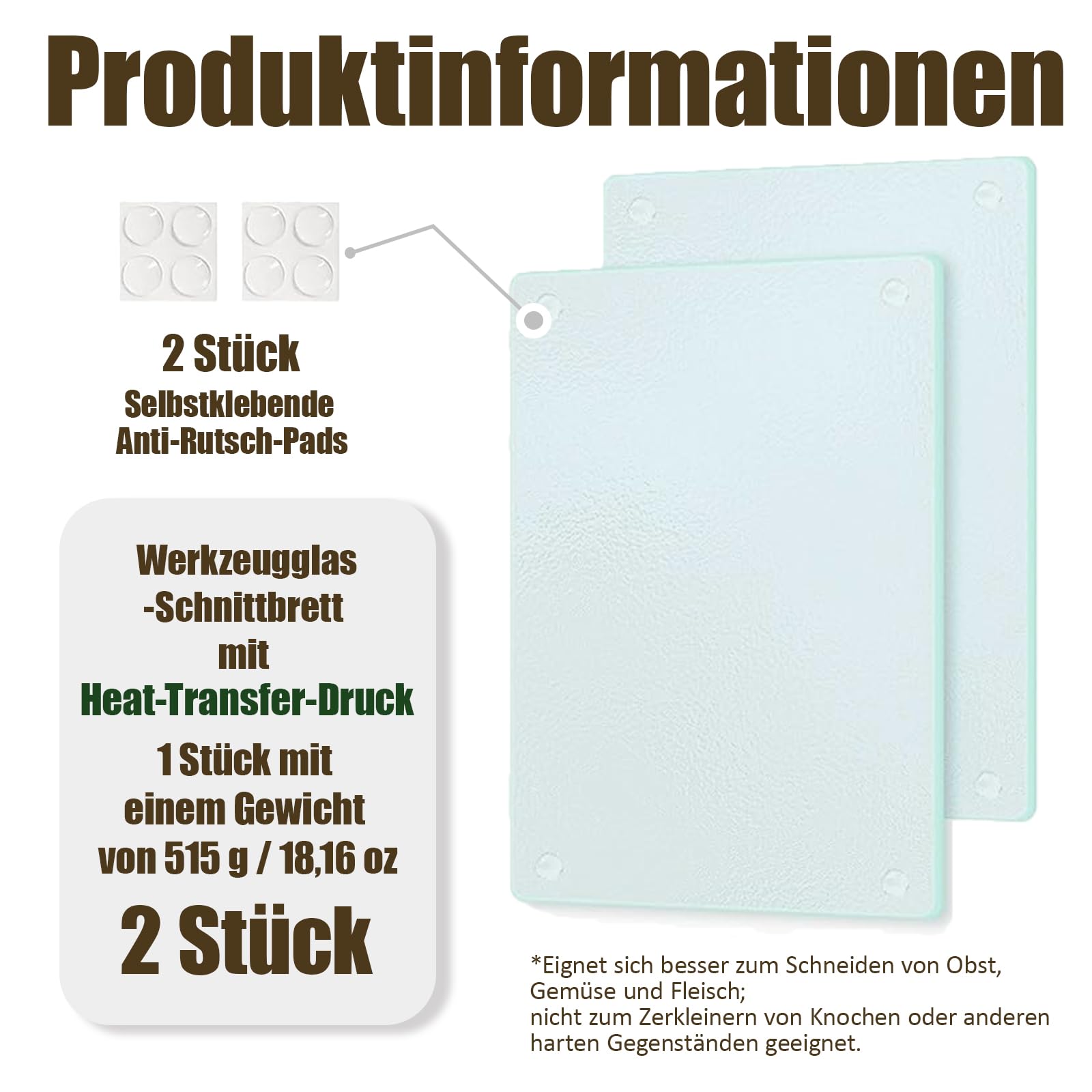 2 sztuki desk do krojenia z hartowanego szkła, deska do krojenia z hartowanego szkła 28 x 20 cm, szklana deska do krojenia, antypoślizgowe gumowe nóżki, bez plastiku, szklana deska do krojenia, do