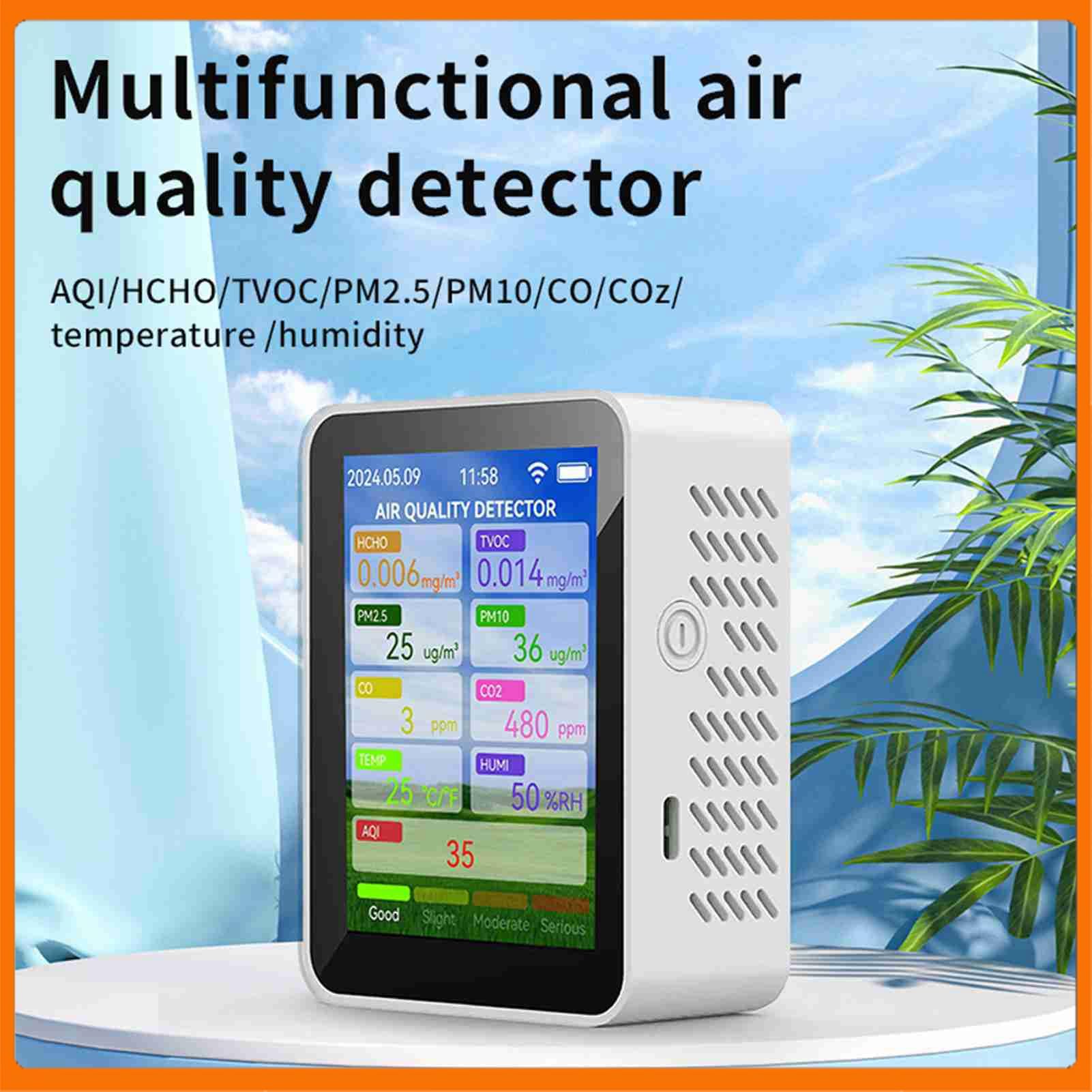 Monitor de co2, Medidor Multifuncional De Calidad del Aire WiFi, Probador Doméstico HCHO TVOC Monóxido Carbono CO2 PM2.5 PM10 para el hogar(Black)