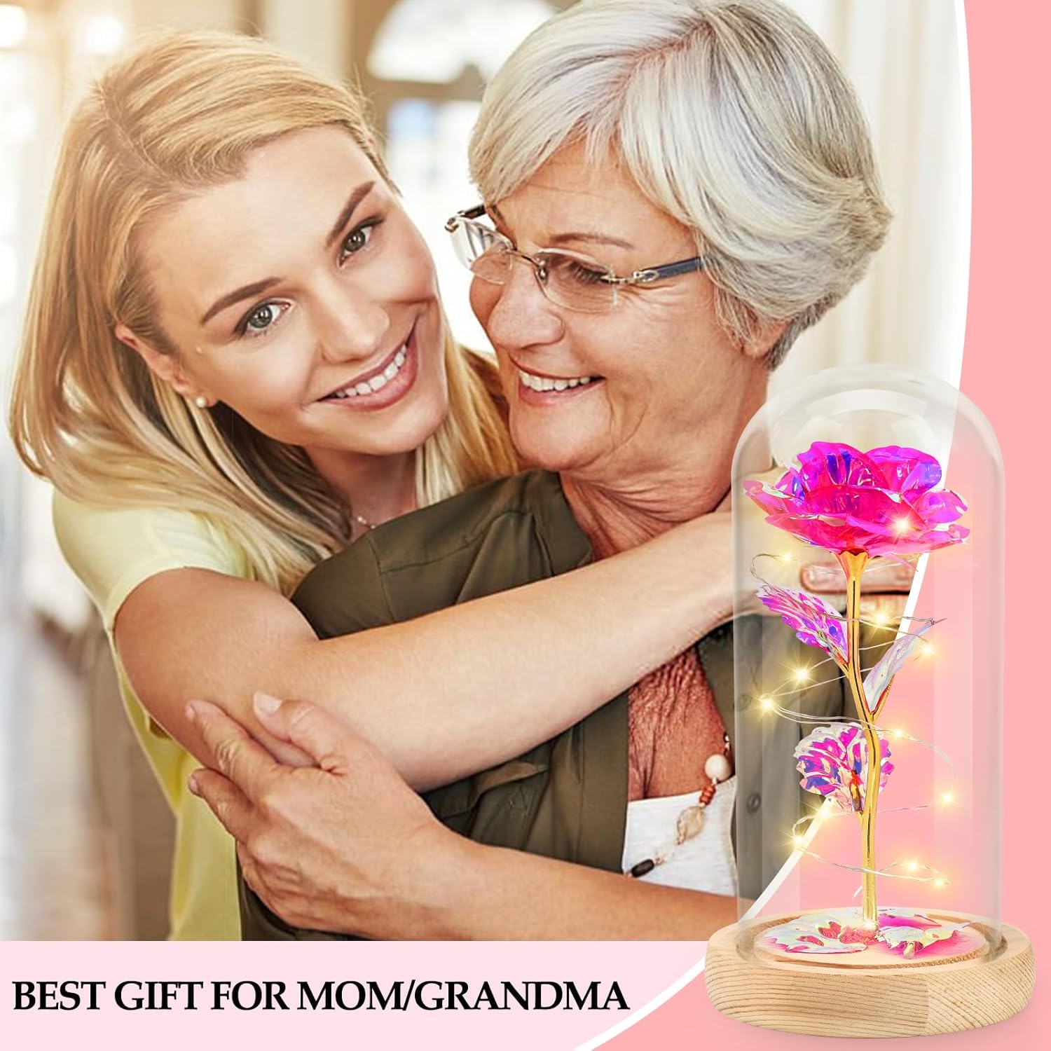 Beferr Valentines Day Rose Gifts for Her, Galaxy Glass Rose Forever Preserved Flowers for Delivery Prime in Glass Dome, Birthday Valentine's Day Gifts for Women Mom Girlfriend Wife Daughter, Pink - Image 4