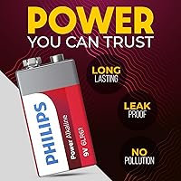 Vista 4 de PHILIPS Baterías de 9 voltios: batería alcalina de 9 V, paquete de 12 unidades, potencia de larga duración de hasta 5 años de almacenamiento, diseño