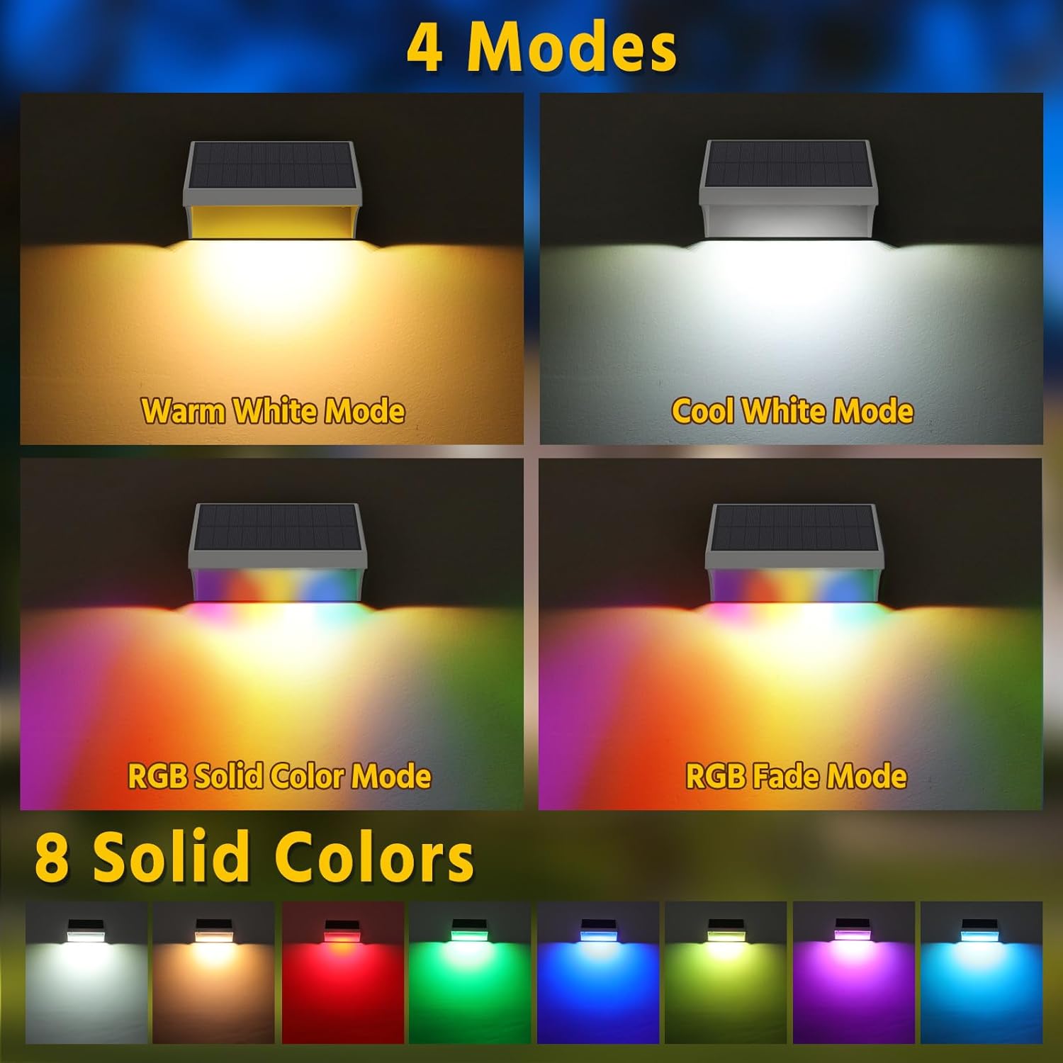 NIORSUN Outdoor Fence Lights, 10 Pack Waterproof LED Solar Fence Lights with 1500mAh Battery, Warm White/Cool White/RGB, Easy-to-Install Wall Light for Deck, Patio, Railing, Stairs, Backyard – White - Image 3