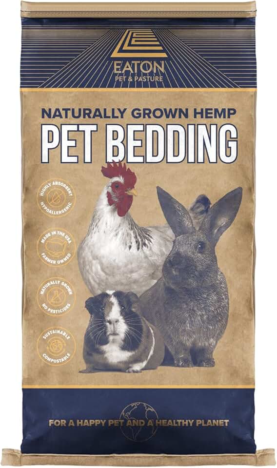 Eaton Pet and Pasture, Naturally Grown Hemp Pet Bedding for Chickens, Nesting Boxes, Rabbits, Hamsters, Small Pets, Highly Absorbent, Hypoallergenic, Eco-Friendly, Farmer Owned 28L