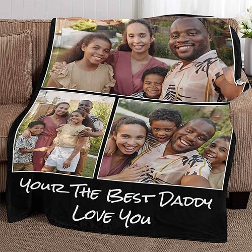 Miniatura 3 de YESCUSTOM Manta personalizada con texto fotográfico, manta personalizada para el día del padre, manta ligera para cama, sofá, sala de estar, hecha
